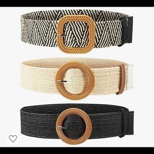 3 Piece Straw Woven Elastic Stretch Belts